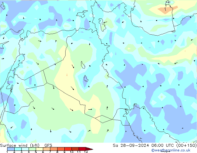 Wind 10 m (bft) GFS za 28.09.2024 06 UTC