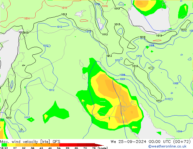 Max. wind velocity GFS St 25.09.2024 00 UTC