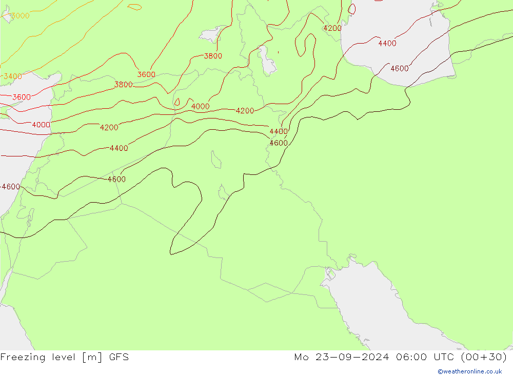 Zero termico GFS lun 23.09.2024 06 UTC