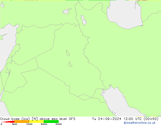 Cloud base (low) GFS Tu 24.09.2024 12 UTC