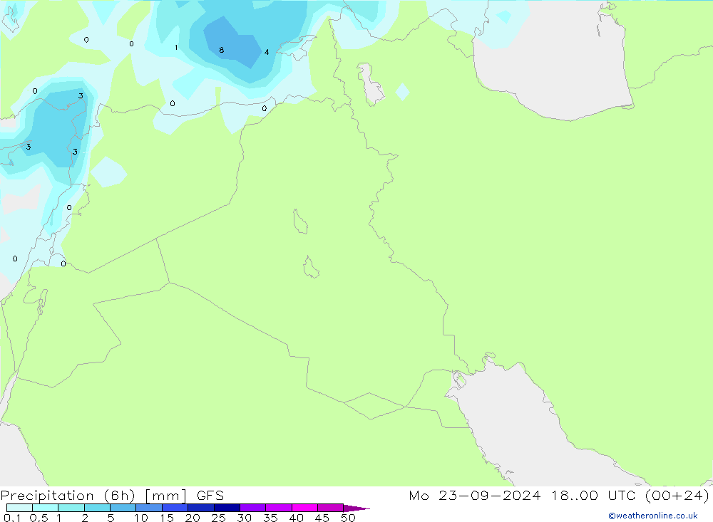 Precipitation (6h) GFS Mo 23.09.2024 00 UTC