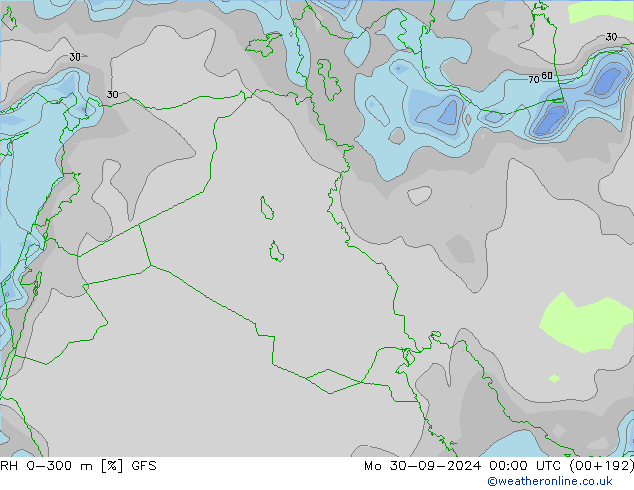 RH 0-300 m GFS Mo 30.09.2024 00 UTC