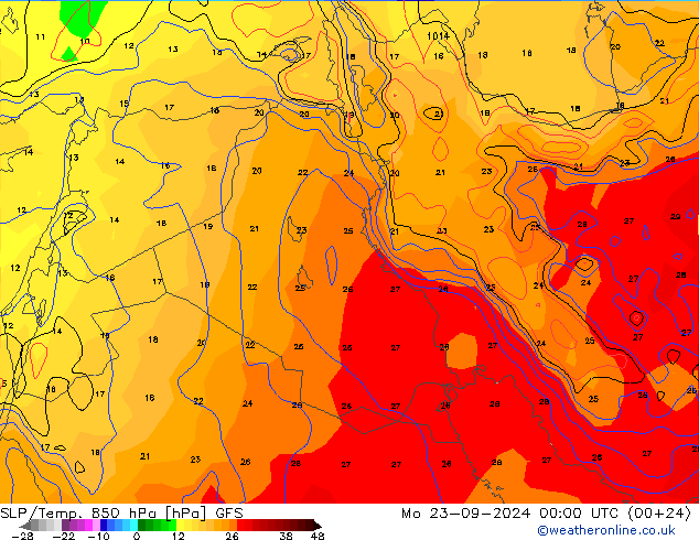 SLP/Temp. 850 гПа GFS пн 23.09.2024 00 UTC