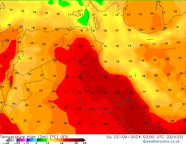 température 2m max GFS dim 22.09.2024 03 UTC