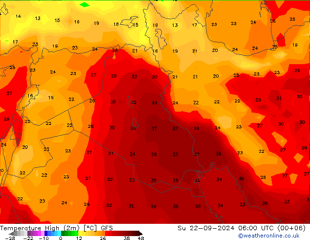 Höchstwerte (2m) GFS So 22.09.2024 06 UTC