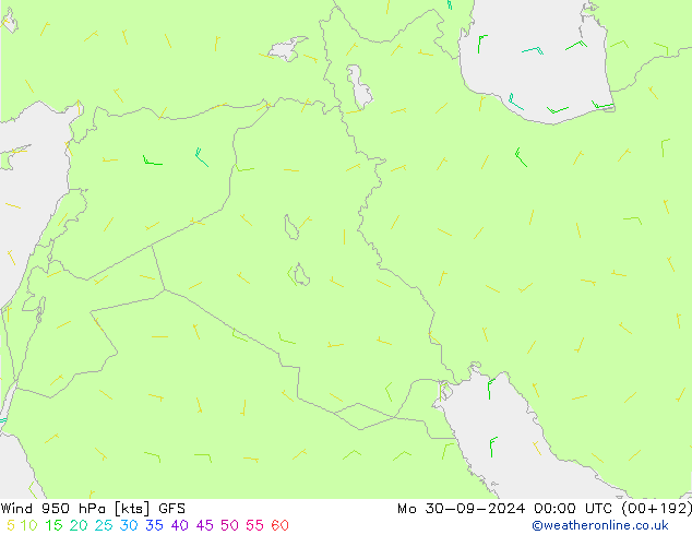 Wind 950 hPa GFS Mo 30.09.2024 00 UTC