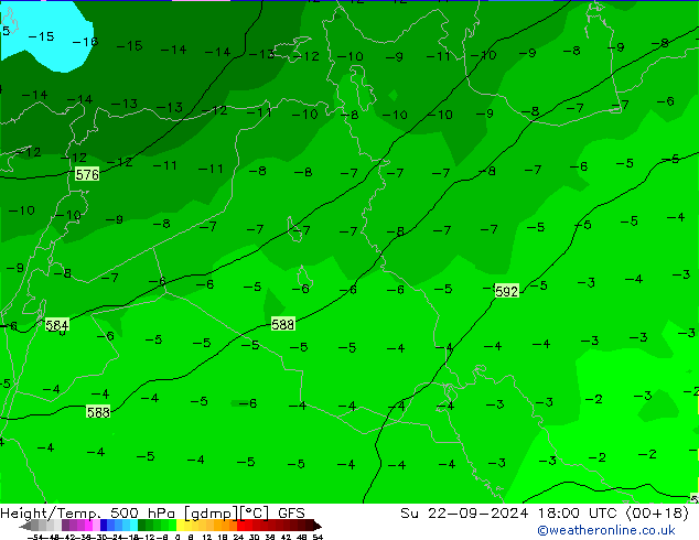 Z500/Regen(+SLP)/Z850 GFS zo 22.09.2024 18 UTC