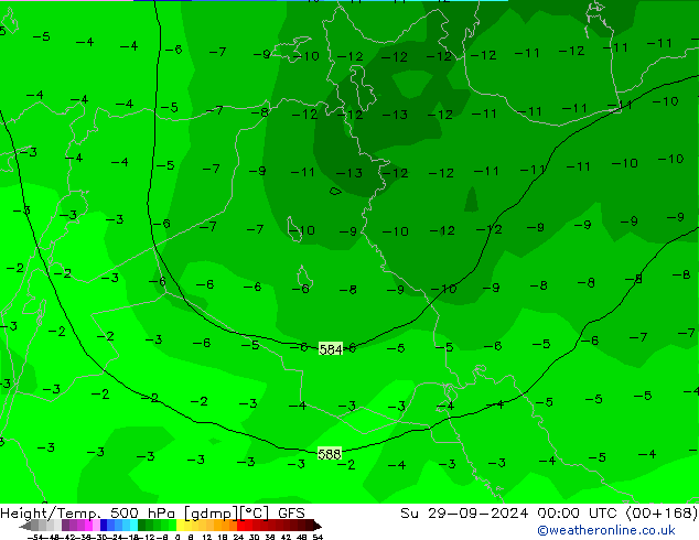 Z500/Rain (+SLP)/Z850 GFS dom 29.09.2024 00 UTC