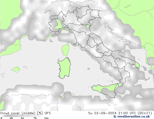 Cloud cover (middle) GFS Su 22.09.2024 21 UTC