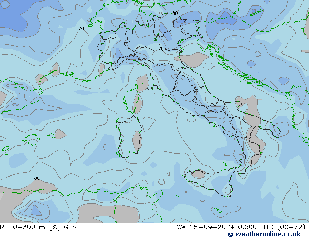 RH 0-300 m GFS We 25.09.2024 00 UTC