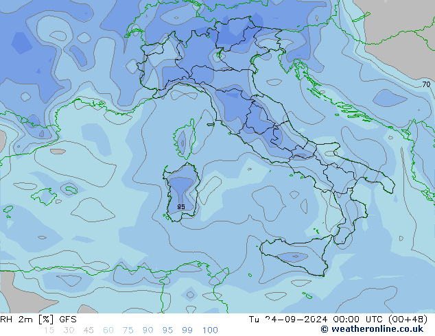 RH 2m GFS Di 24.09.2024 00 UTC