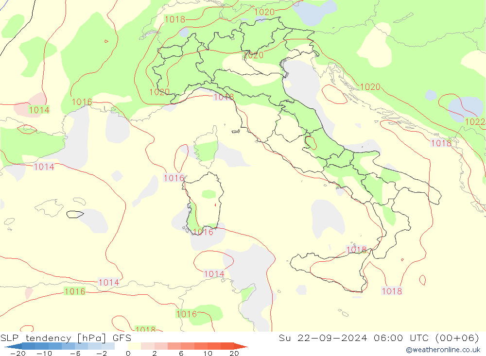 SLP tendency GFS Su 22.09.2024 06 UTC