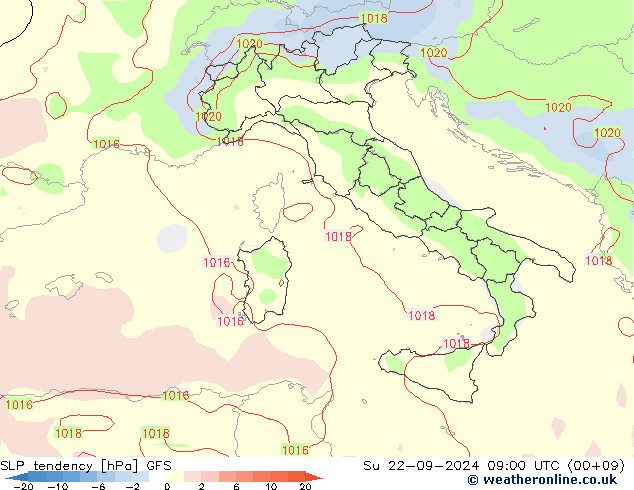 Tendenza di Pressione GFS dom 22.09.2024 09 UTC