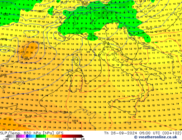 SLP/Temp. 850 hPa GFS Th 26.09.2024 06 UTC