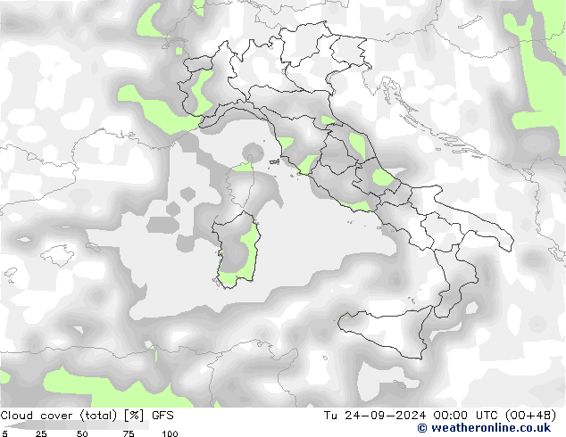 Nubi (totali) GFS mar 24.09.2024 00 UTC