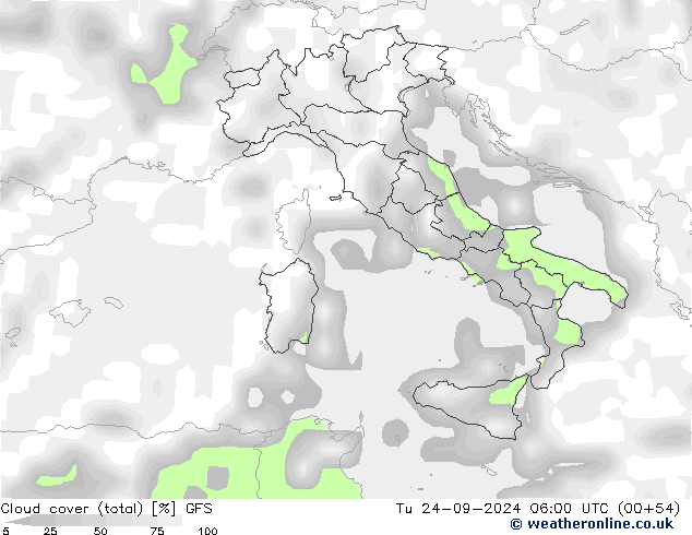 Bewolking (Totaal) GFS di 24.09.2024 06 UTC