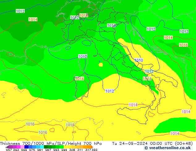 Schichtdicke 700-1000 hPa GFS Di 24.09.2024 00 UTC