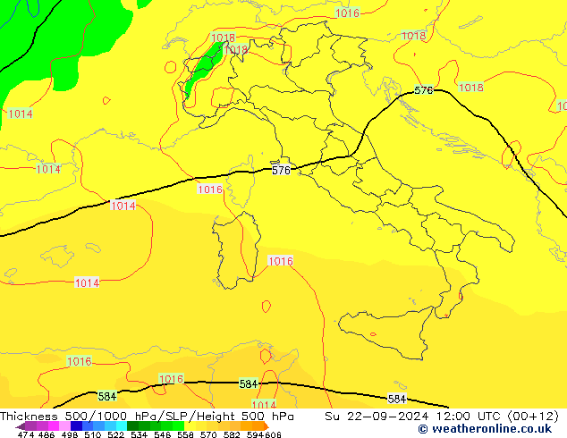 Thck 500-1000hPa GFS Dom 22.09.2024 12 UTC