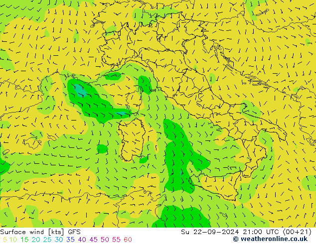 Vento 10 m GFS Dom 22.09.2024 21 UTC