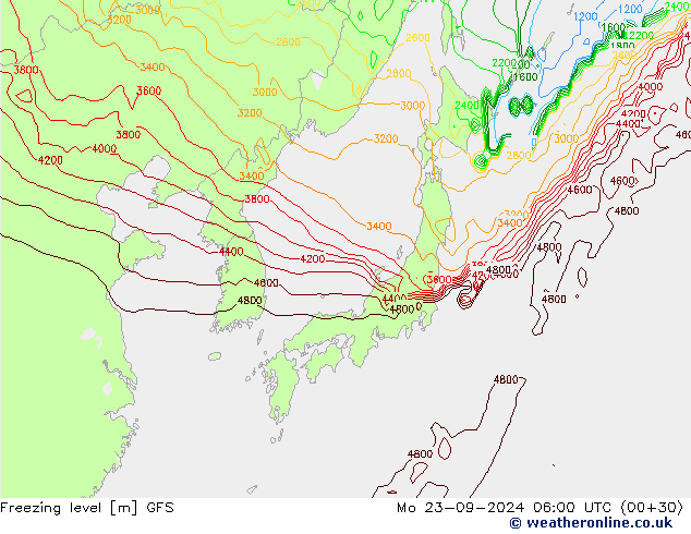 Zero termico GFS lun 23.09.2024 06 UTC