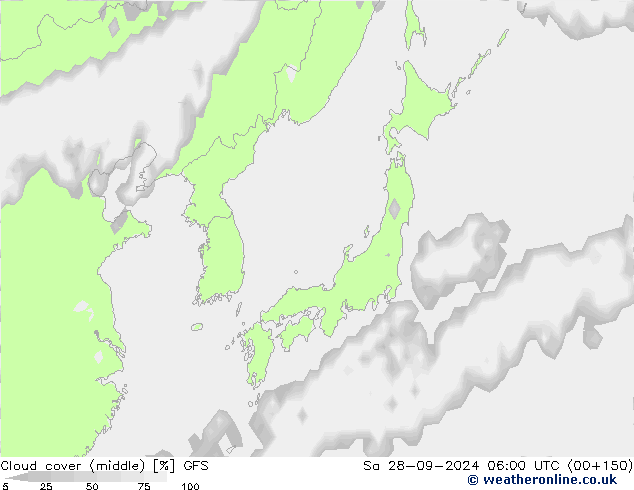 Cloud cover (middle) GFS Sa 28.09.2024 06 UTC