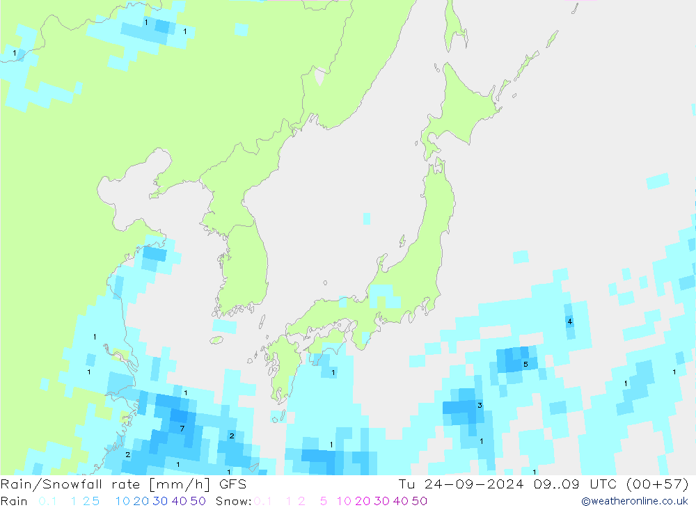 Regen/Schneefallrate GFS Di 24.09.2024 09 UTC