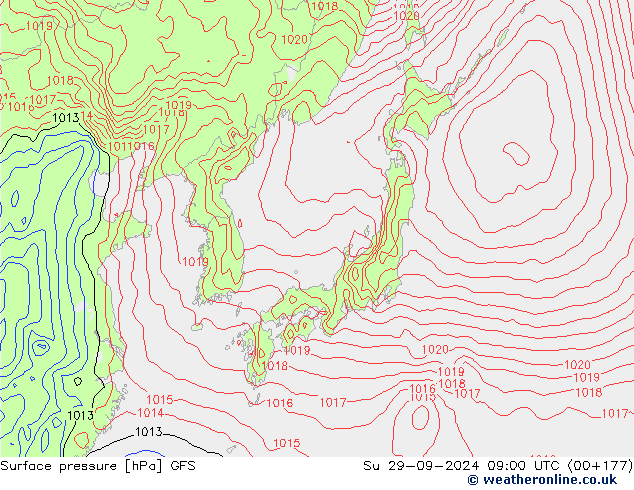 Surface pressure GFS Su 29.09.2024 09 GMT