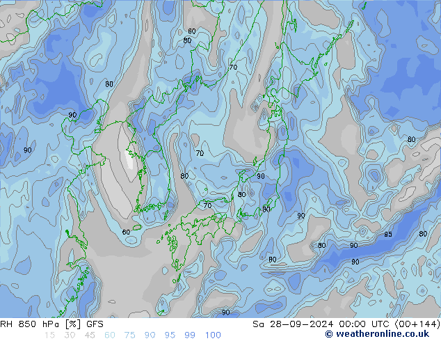 RH 850 hPa GFS Sa 28.09.2024 00 UTC