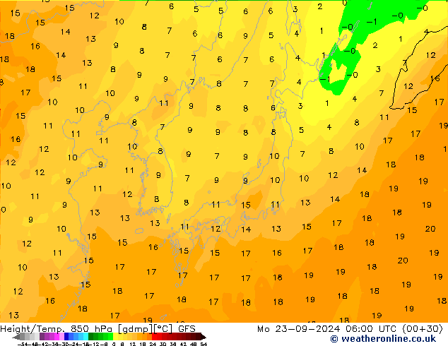 Height/Temp. 850 hPa GFS  23.09.2024 06 UTC