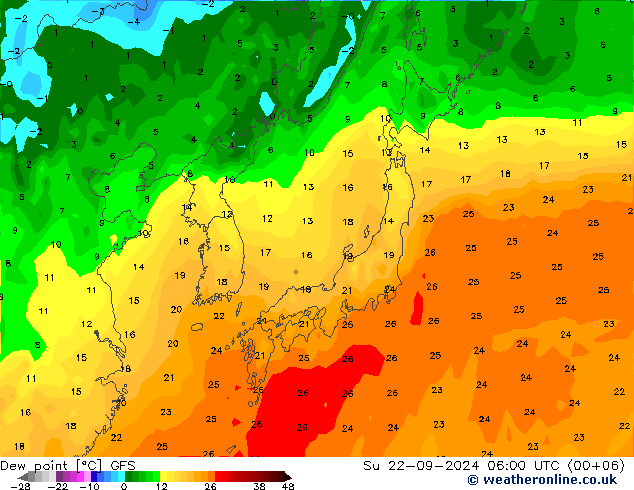 Dew point GFS Su 22.09.2024 06 UTC