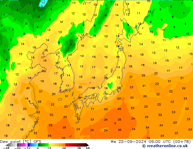 Dew point GFS We 25.09.2024 06 UTC