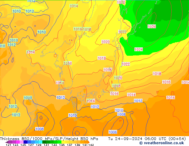 Dikte 850-1000 hPa GFS di 24.09.2024 06 UTC