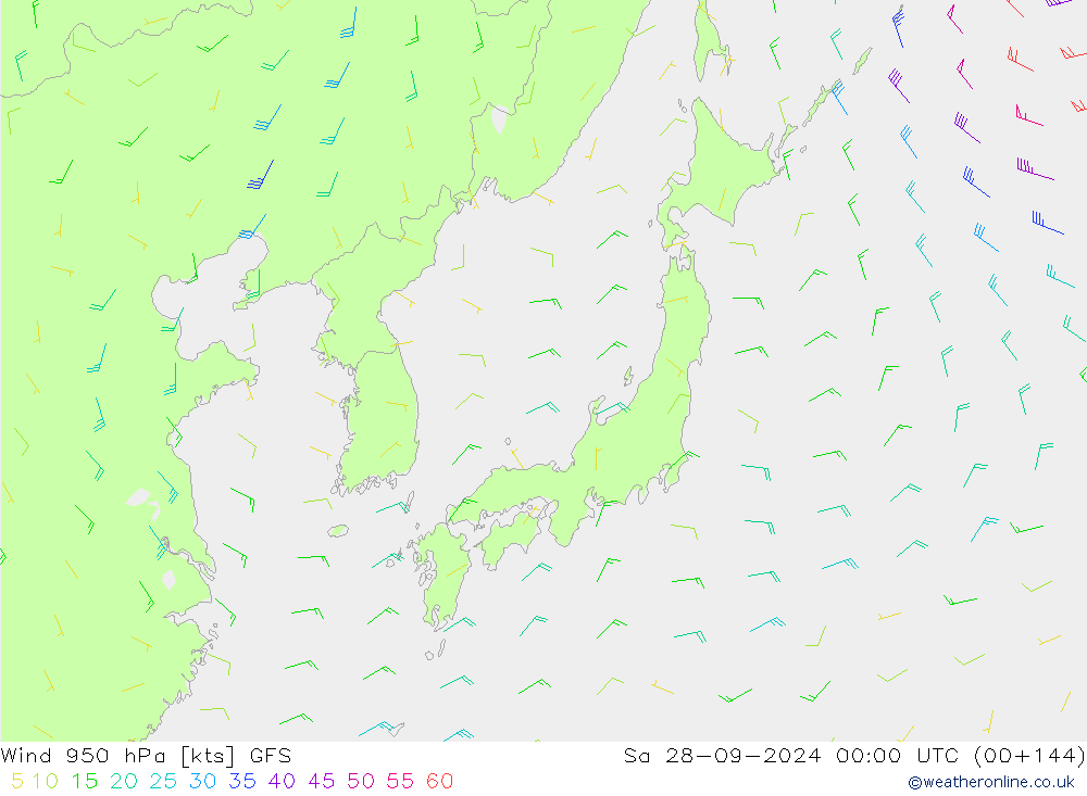 Wind 950 hPa GFS za 28.09.2024 00 UTC