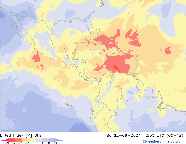 Lifted Index GFS Su 22.09.2024 12 UTC