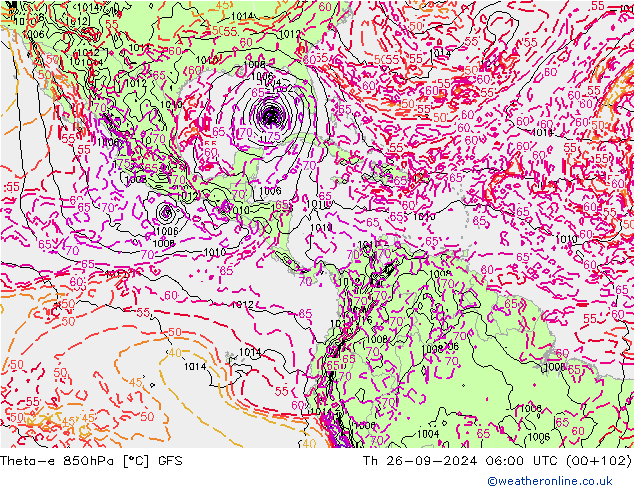 Theta-e 850hPa GFS Qui 26.09.2024 06 UTC