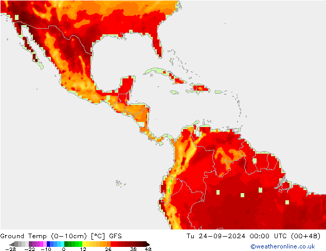 Ground Temp (0-10cm) GFS Út 24.09.2024 00 UTC