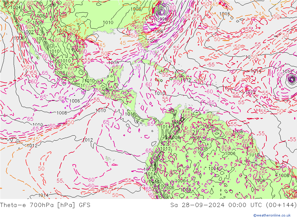 Theta-e 700hPa GFS Sa 28.09.2024 00 UTC