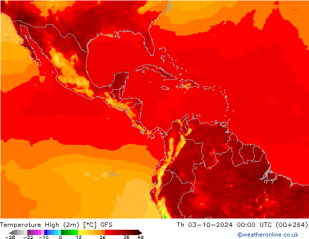 Temp. massima (2m) GFS gio 03.10.2024 00 UTC