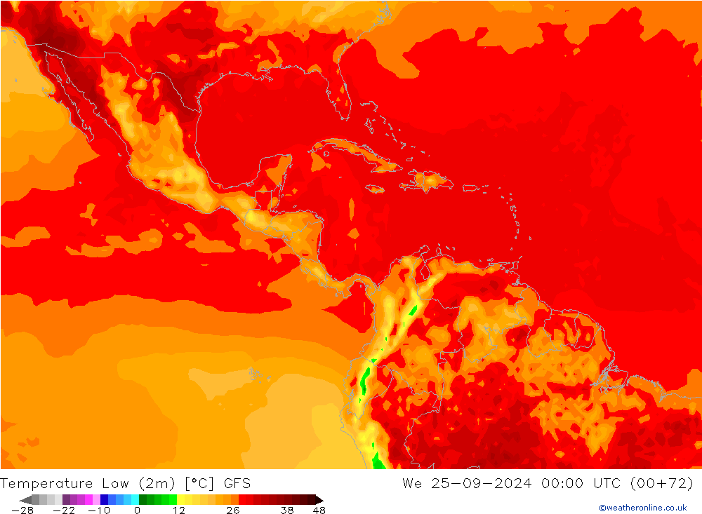 temperatura mín. (2m) GFS Qua 25.09.2024 00 UTC