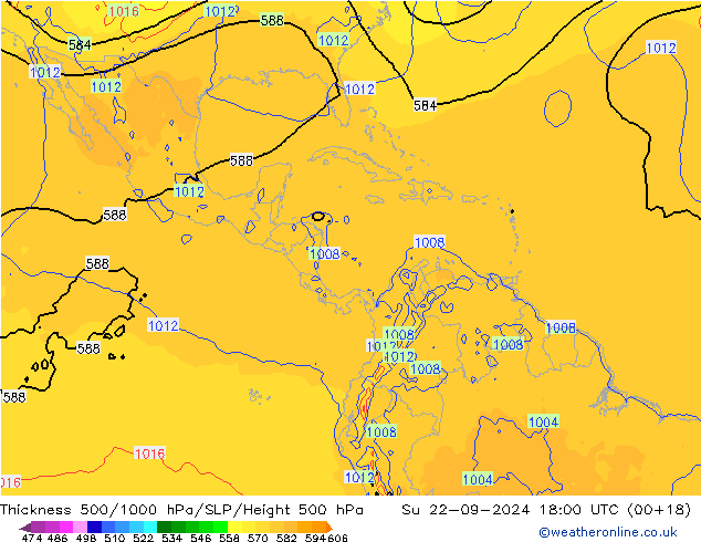 Dikte 500-1000hPa GFS zo 22.09.2024 18 UTC