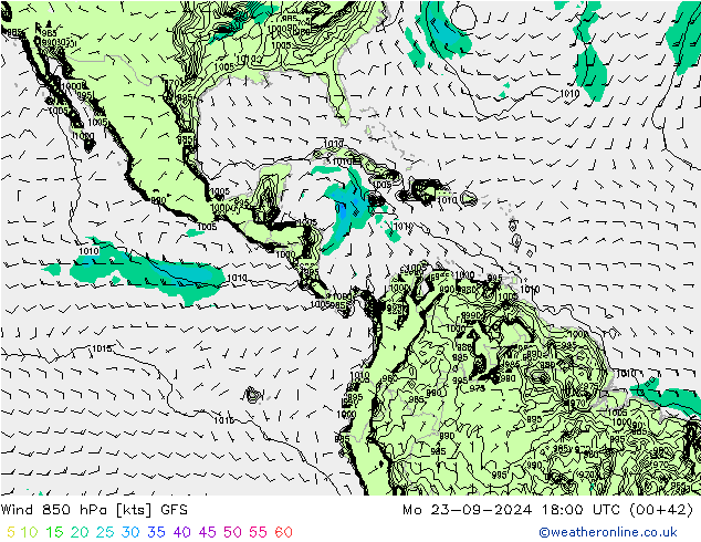 Wind 850 hPa GFS Mo 23.09.2024 18 UTC