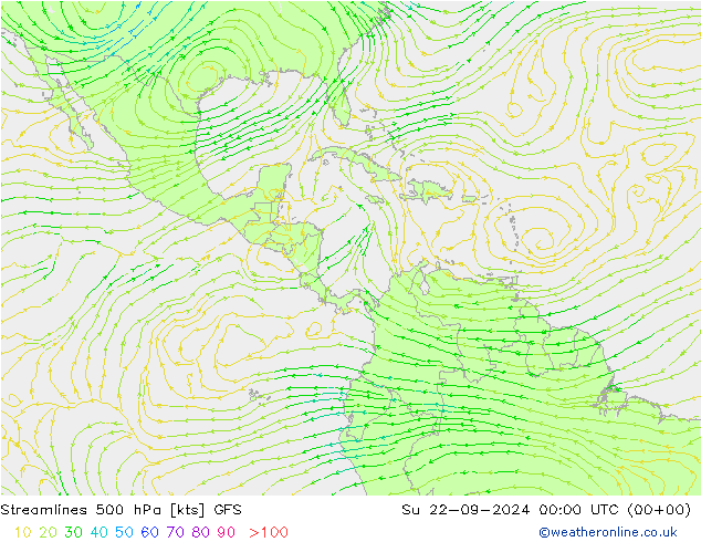 Streamlines 500 hPa GFS Su 22.09.2024 00 UTC