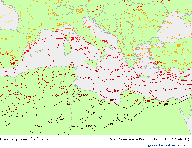 Freezing level GFS Вс 22.09.2024 18 UTC