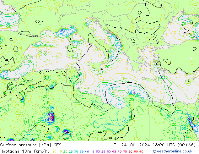 Isotachs (kph) GFS September 2024