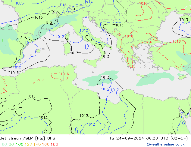 Jet stream/SLP GFS Tu 24.09.2024 06 UTC