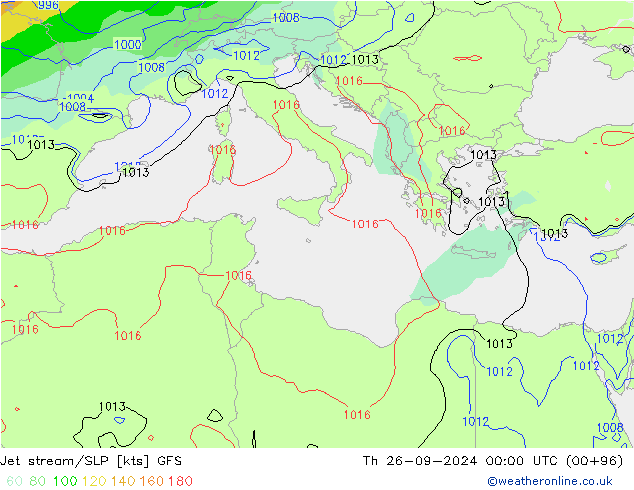 Prąd strumieniowy GFS czw. 26.09.2024 00 UTC