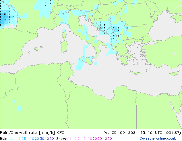 Rain/Snowfall rate GFS mer 25.09.2024 15 UTC