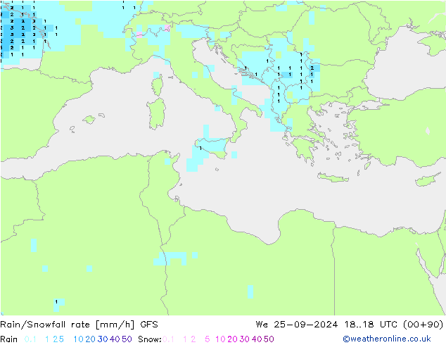 Kar/Yağmur Oranı GFS Çar 25.09.2024 18 UTC