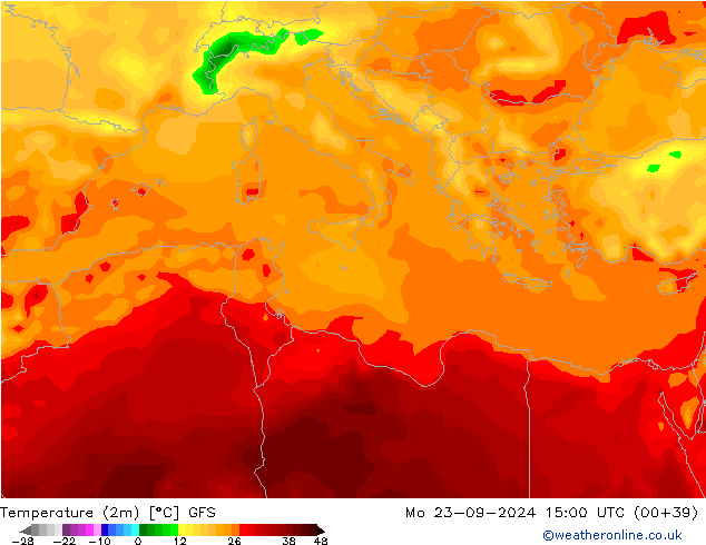 Temperature (2m) GFS Mo 23.09.2024 15 UTC