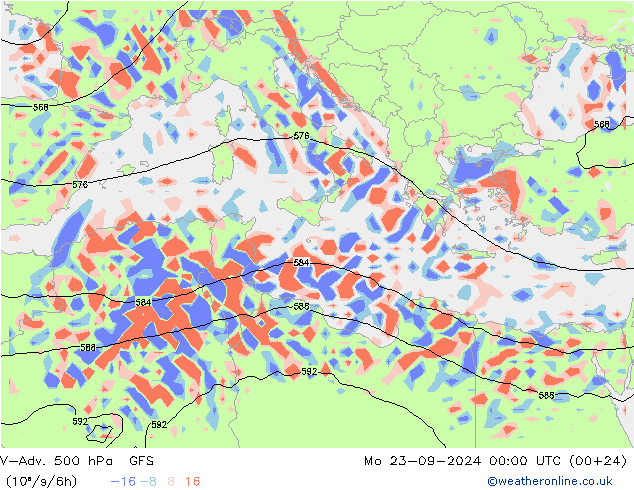 V-Adv. 500 гПа GFS пн 23.09.2024 00 UTC